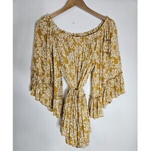Indikah Yellow Floral Off The Shoulder Boho Fairy Core Women Size S/M